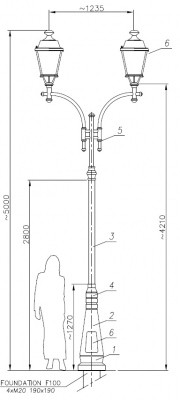 Słup oświetleniowy WL-2xR121-2x02, hc-5000