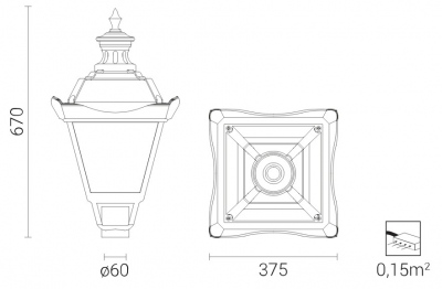 Lampa parkowa OS-11 LED z kloszem PMMA / przezroczystym