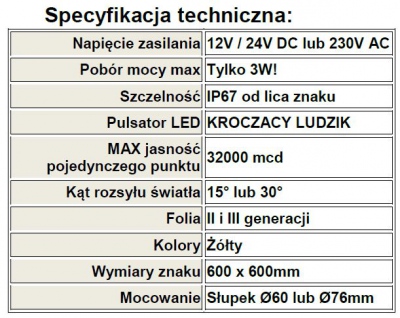 Aktywny znak drogowy solarny Kroczący ludzik (bez słupka)