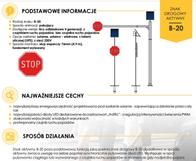 Znak aktywny solarny B20 800x800 na wysięgniku