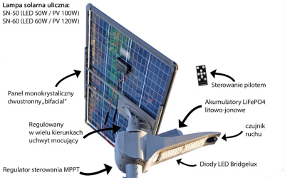 Lampa solarna LED Persa ze słupem stalowym i fundamentem