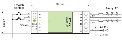 Dimmer LED DM-2C sterowany przy pomocy przycisków monostabilnych (chwilowych)
