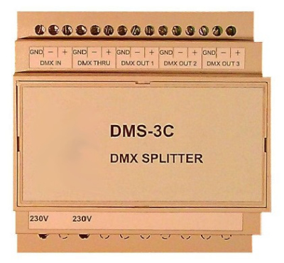 3-wyjściowy SPLITTER DMX  DMS-3C w obudowie na szynę DIN.