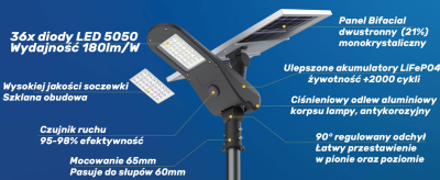 Lampa solarna LED Delphini-Hybrid (zasilanie solarne + 230V)