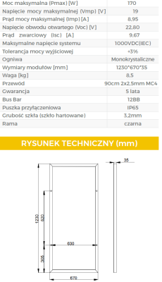 Panel słoneczny monokrystaliczny 170W BF