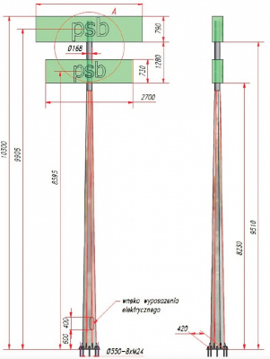 Słup reklamowy H10.3/2 tablice wykonanie specjalne I strefa wiatrowa
