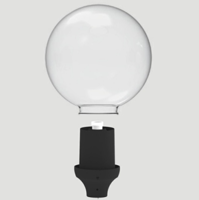 Oprawa parkowa + klosz typu kula mleczna 400 mm + źródło LED E27 8W 12/24V