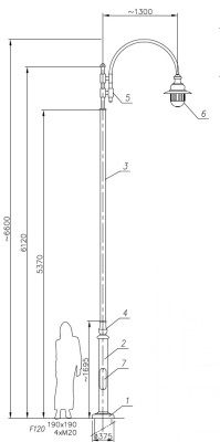 Latarnia ST3 - słup H=6,6m, przewody, wysięgnik + oprawa E27