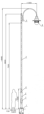 Latarnia ST3 - słup H=8,5m, przewody, wysięgnik + oprawa E27