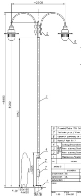 Latarnia ST3 - słup H=8,5m, przewody, 2 x wysięgnik + 2x oprawa E27