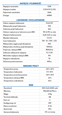 Akumulator litowo-żelazowo-fosforanowy LiFePO4 Kon-Tec 50Ah 12,8V