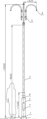 Latarnia ST3 - słup H=5,5m, przewody, 2 x wysięgnik (bez opraw)