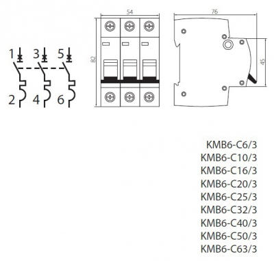 Wyłącznik nadmiarowo-prądowy KMB6-C63/3