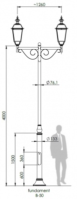 Słup stalowo - aluminiowy W h=4m + korona WT 2/2